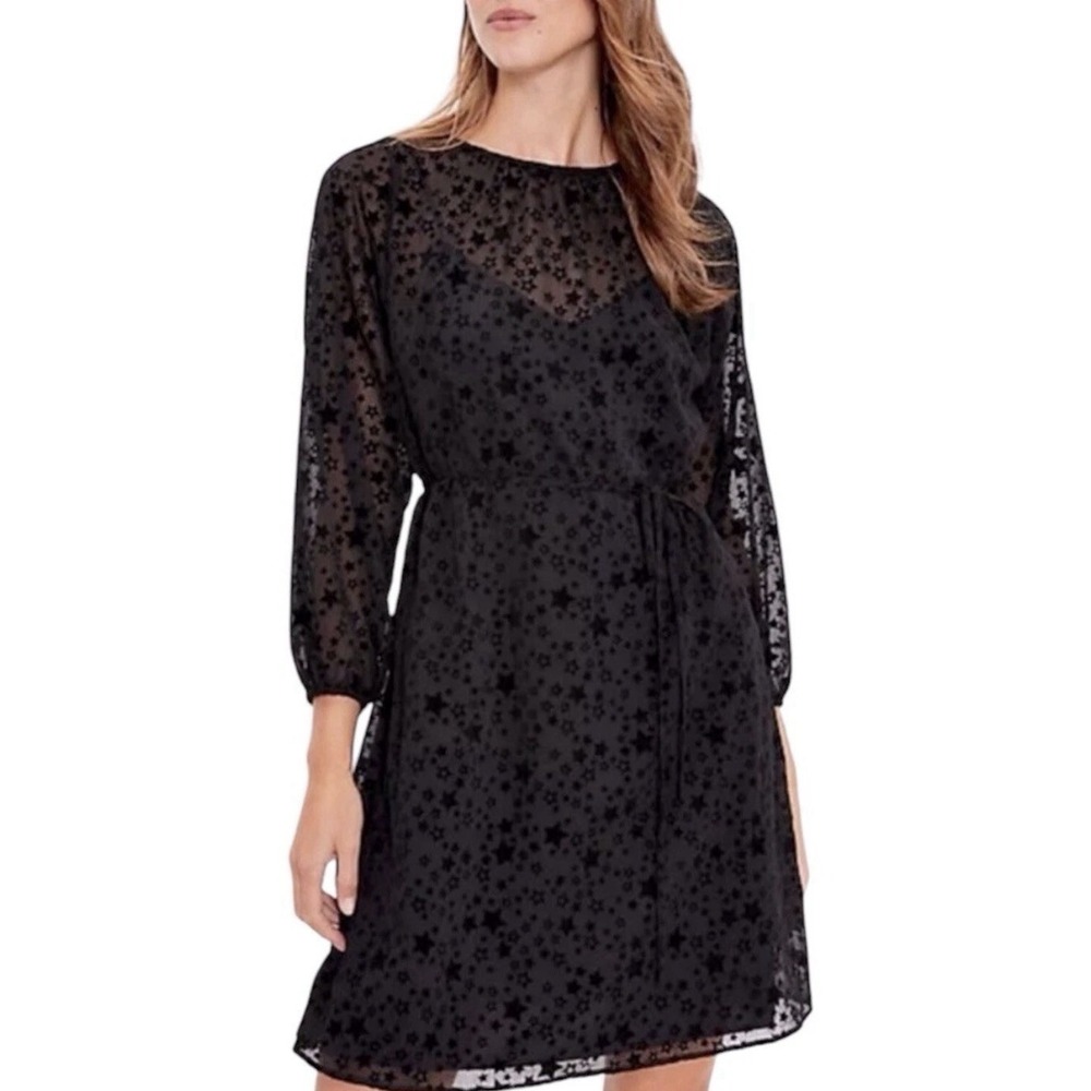 Loft NWT Velvet Star Burnout Long Sleeve Dress Sz Small Witchy Goth Celestial